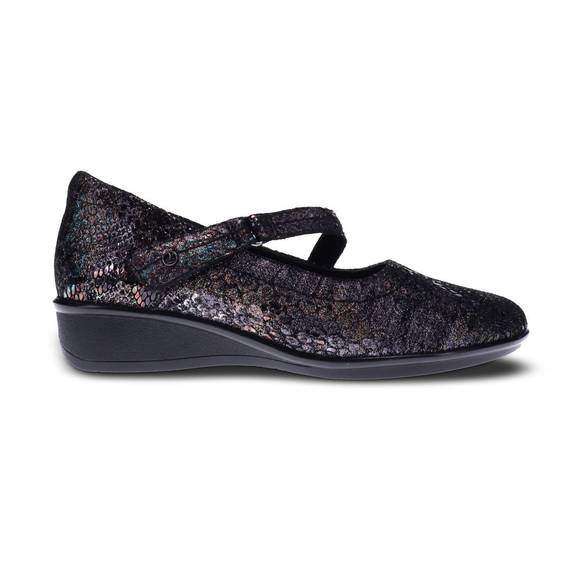 NEW REVERE women's bonn mary-jane shoes - medium width in black metallic python - Picture 3 of 3